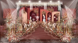 秋色莫兰迪婚礼主舞台效果图图片