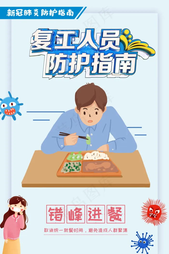 复工人员防护指南错峰进餐海报图片(4567×6851像素(200dpi))psd模版下载
