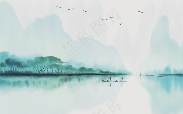水墨山水背景墙图片(9071x5669)psd模版下载