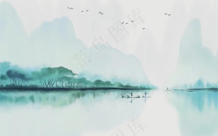 水墨山水背景墙图片(9071x5669)psd模版下载