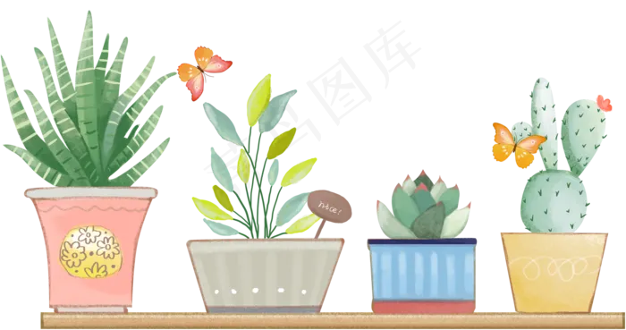 手绘小清新植物花卉元素图片(2000x1053)psd模版下载