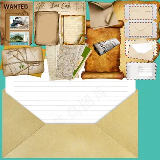 复古信封信件分层素材图片