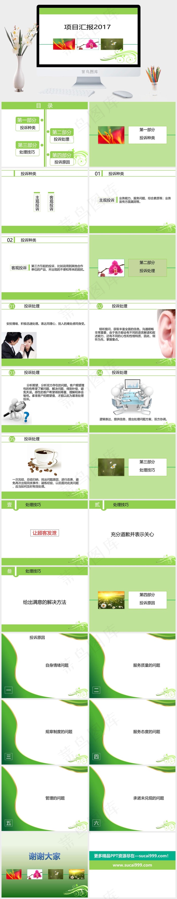 绿色系工作汇报模板白色营销标准PPT模板