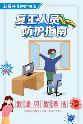 复工人员防护指南勤通风勤清洁图片