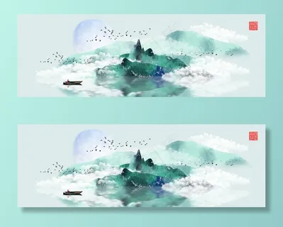 国画山水背景墙图片