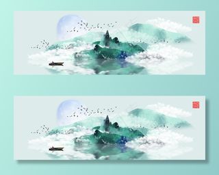国画山水背景墙图片