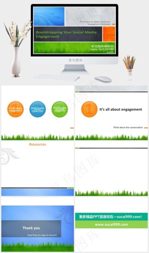 动态卡通PowerPoint模板下...灰色突出PPT模板预览图