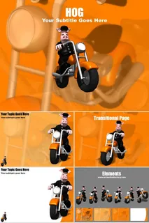 骑摩托车的肥猪卡通形象橘色橙色突出PPT模板