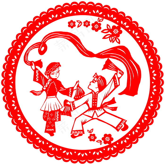 扭秧歌  剪纸图片(2953x2953)psd模版下载