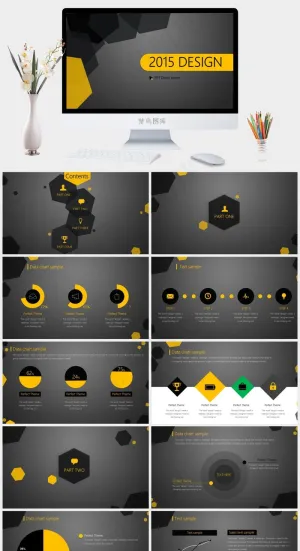 黄色纯正欧美风商务实用总结模板灰色简洁PPT模板预览图