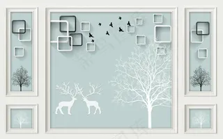 麋鹿 方框 树 森林 造型图片