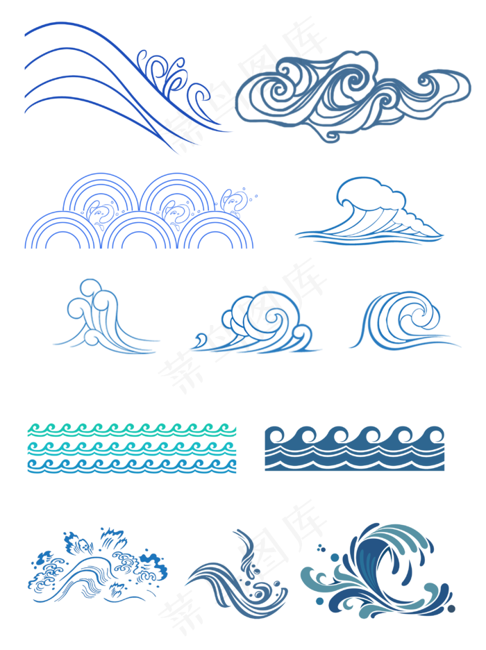 中国风手绘水波纹元素图片(3072x4107)psd模版下载