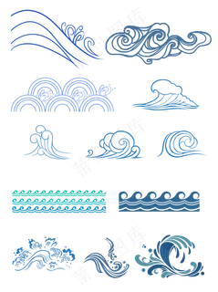 中国风手绘水波纹元素图片