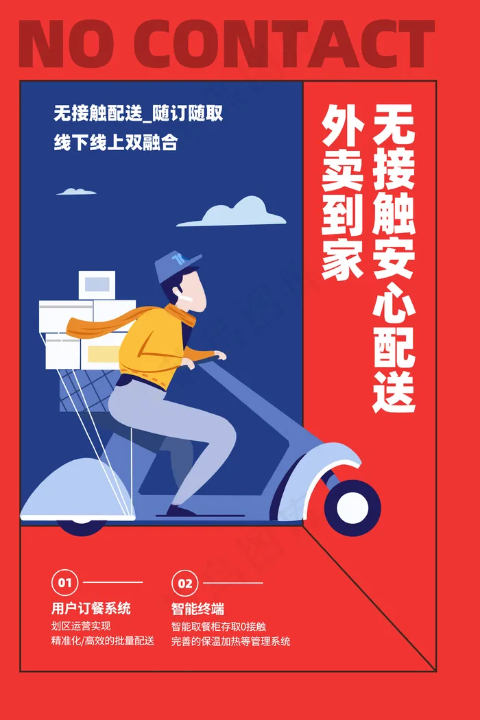 无接触外卖配送服务图片(3543x5315)psd模版下载