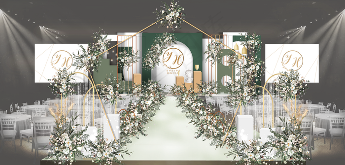 白绿色婚礼这个图效果图图片