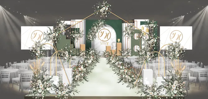 白绿色婚礼这个图效果图图片