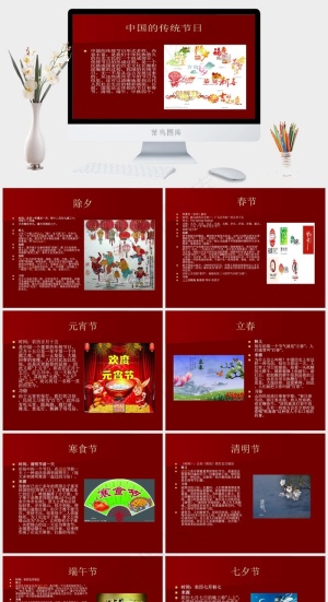 中国的传统节日PPT素材下载除夕
红色PPT模板预览图