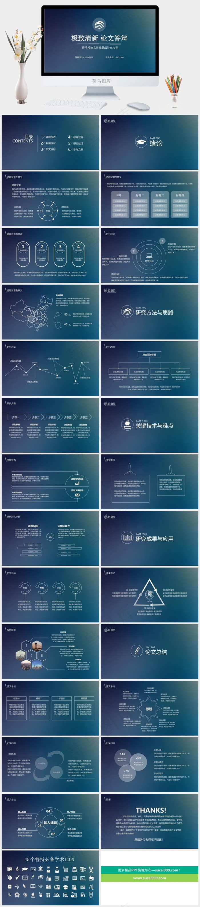 毕业论文答辩ppt模板免费下载论文答辩蓝色简洁营销PPT模板