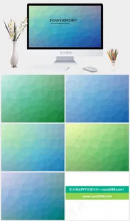 蓝绿 复古 多边形 简约 ppt背景图片简洁营销PPT模板