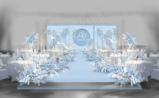 蓝色婚礼主舞台效果图图片