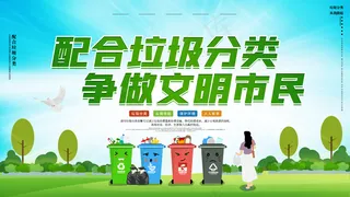 配合垃圾分类争做文明市民展板图片