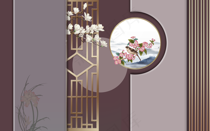 中式背景墙图片(9071x5669)psd模版下载