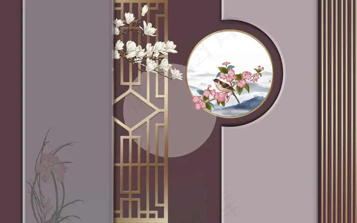 中式背景墙图片(9071x5669)psd模版下载