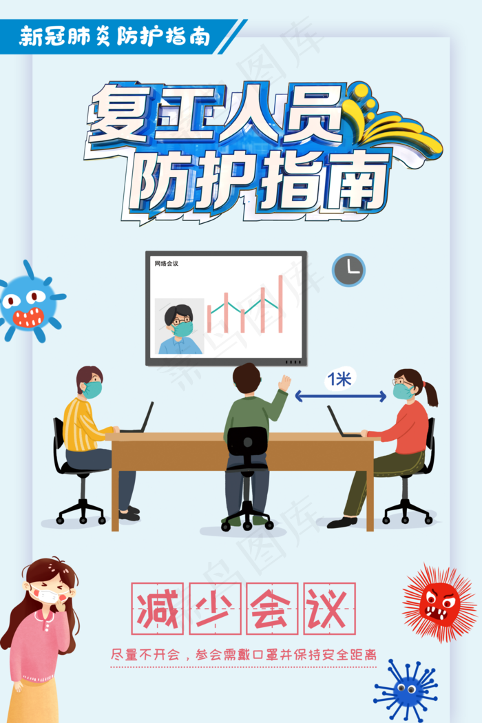 复工人员防护指南减少会议海报图片