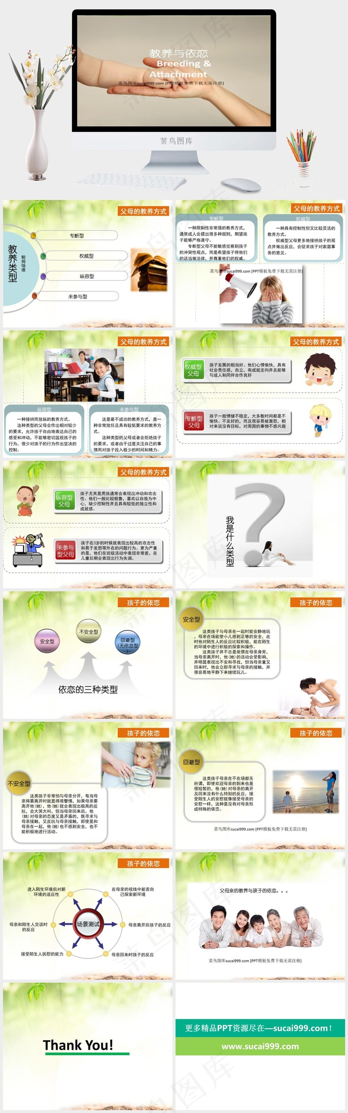 家庭教育类型介绍PPT模板橘色橙色黄色简洁突出PPT模板