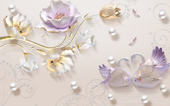 3D浮雕珍珠荷花图片