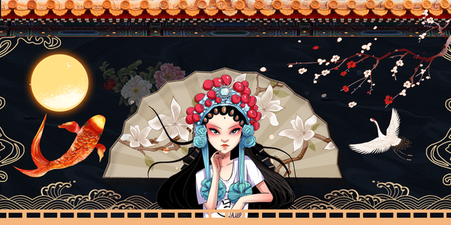 国潮屋檐装饰中式火锅饭店背景墙图片