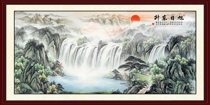 旭日东升室内室外挂画图片(7087x3543)psd模版下载