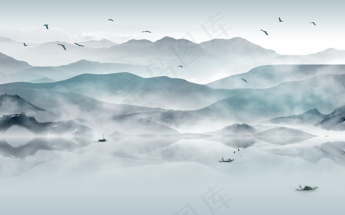 水墨山水背景墙图片(9071x5669)psd模版下载