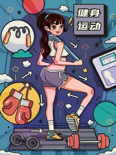 健身运动锻炼瘦身涂鸦描边运动图片