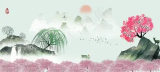 古风山水意境淡雅背景素材图片