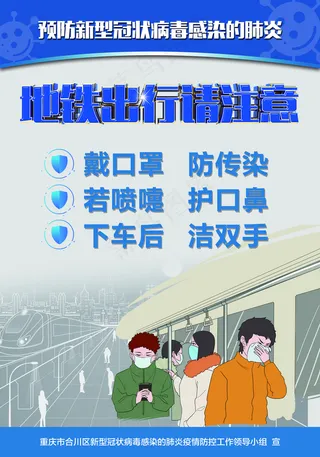 新冠病毒地铁出行请注意海报图片