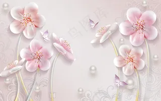 浮雕花 荷花 蝴蝶 背景墙图片