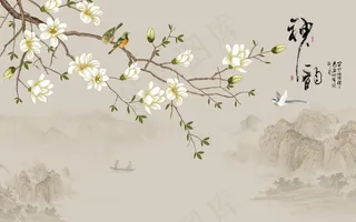 中式花鸟背景墙图片