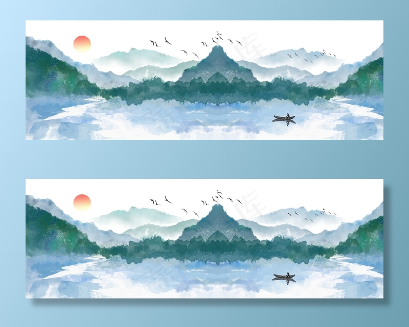 中式山水画背景墙图片