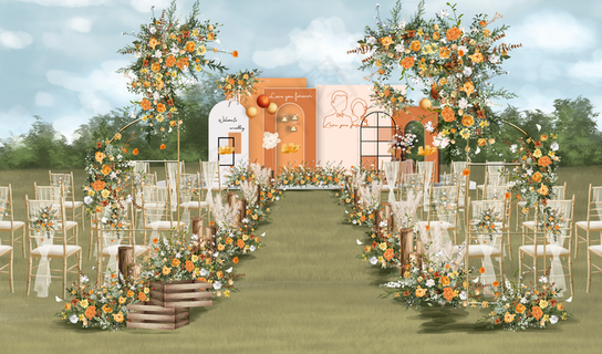 香槟色户外婚礼主舞台效果图图片