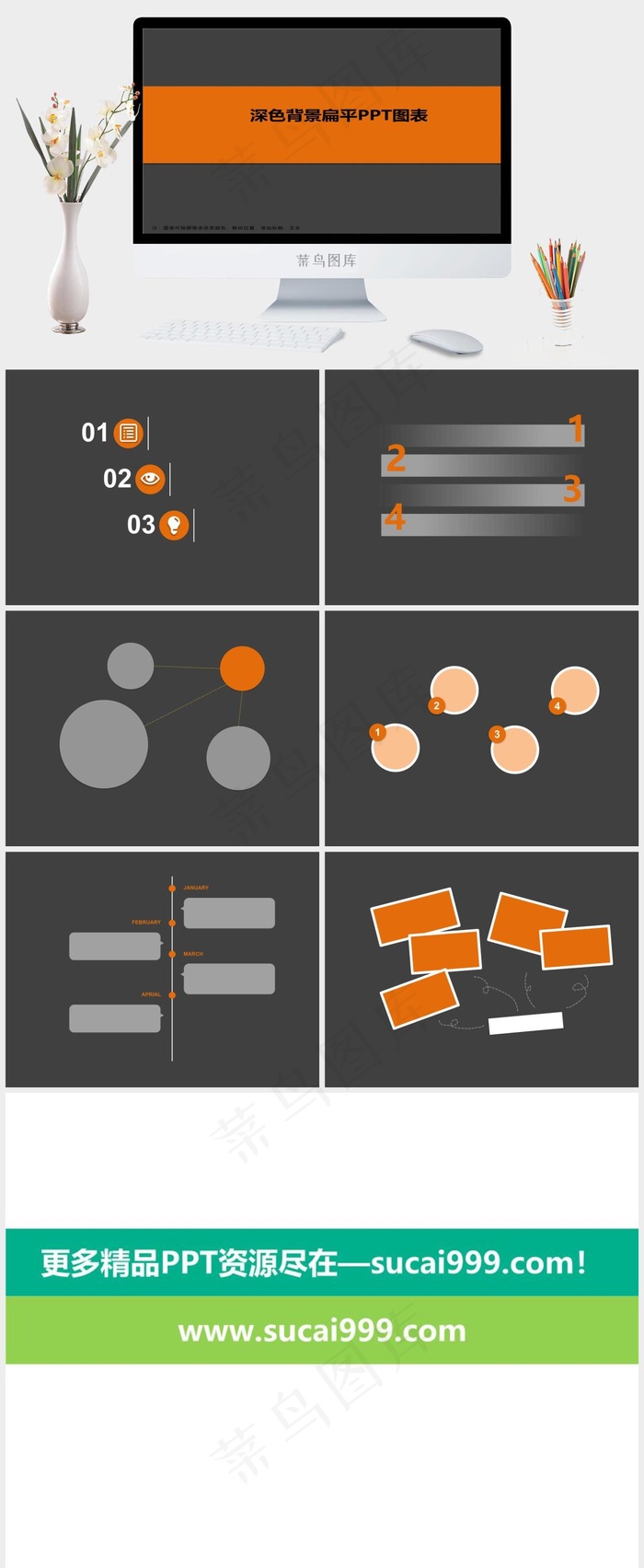 深色背景PPT图表图表
灰色橘色橙色简洁营销PPT模板