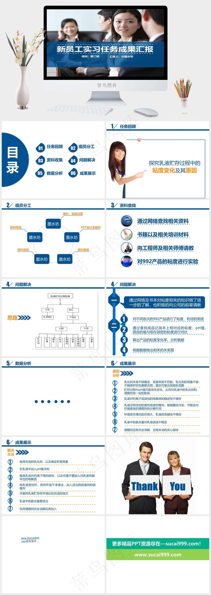 新员工实习任务成果汇报ppt模板数据分析成果展示蓝色实景风活泼PPT模板