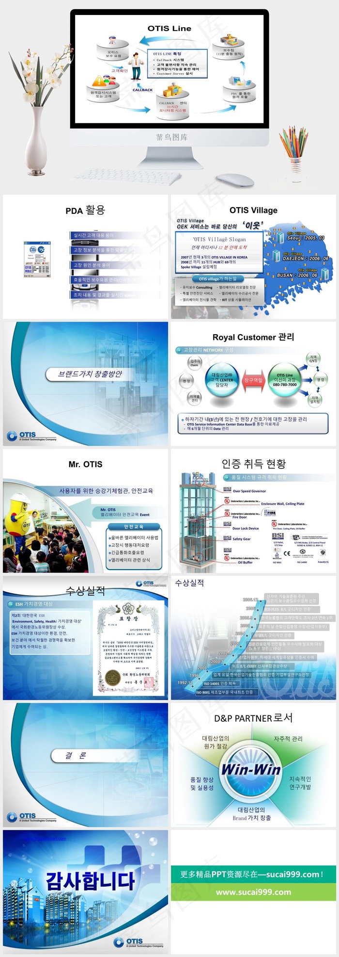 韩国OTIS公司ppt模板白色营销PPT模板