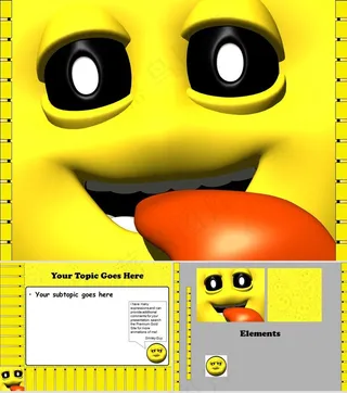 大眼睛笑脸黄色营销PPT模板