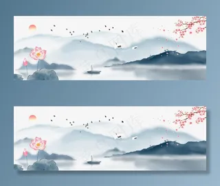 中式水墨山水背景墙图片