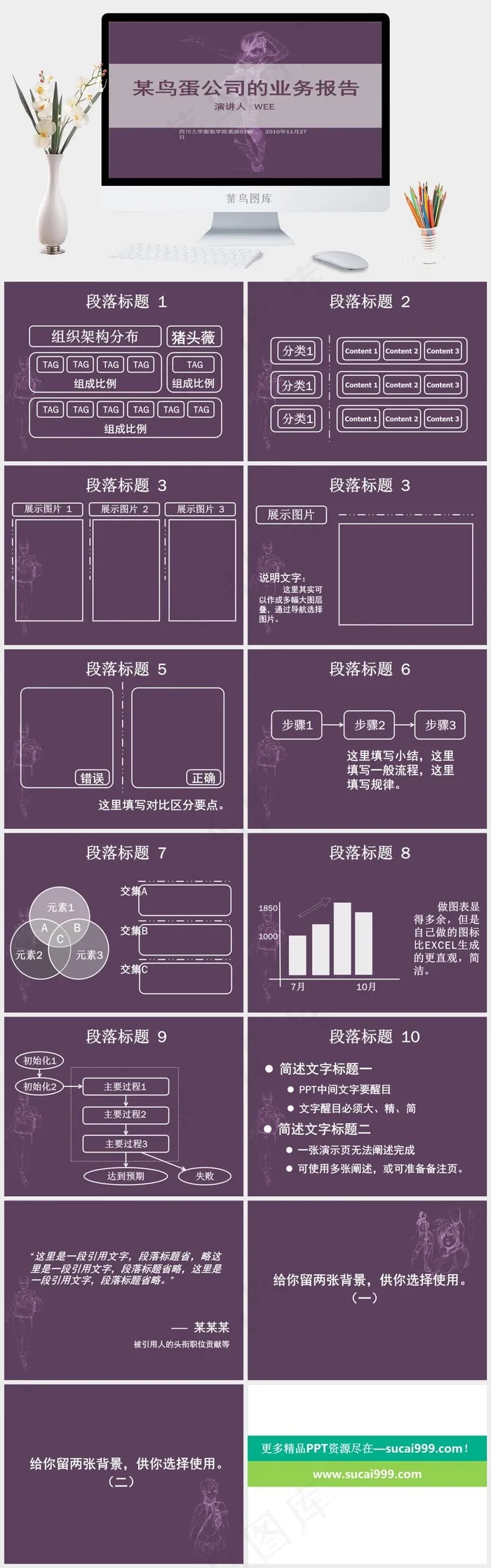 业务报告ppt模板下载紫红色灰色营销简洁PPT模板
