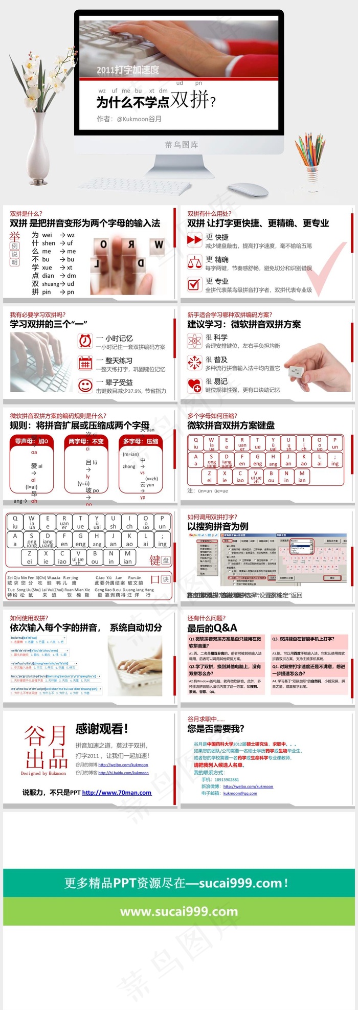 拼音输入法之双拼输入技巧ppt模板白色突出实景风PPT模板