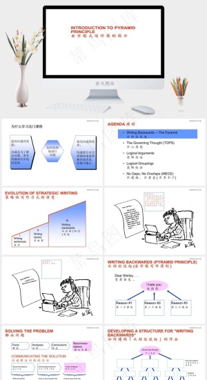 金字塔写作原则PPT白色简洁营销素雅PPT模板