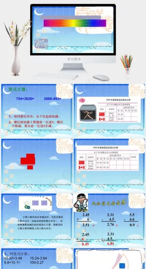 小学数学加法和减法ppt课件蓝色灰色卡通风PPT模板青色蓝色卡通风PPT模板