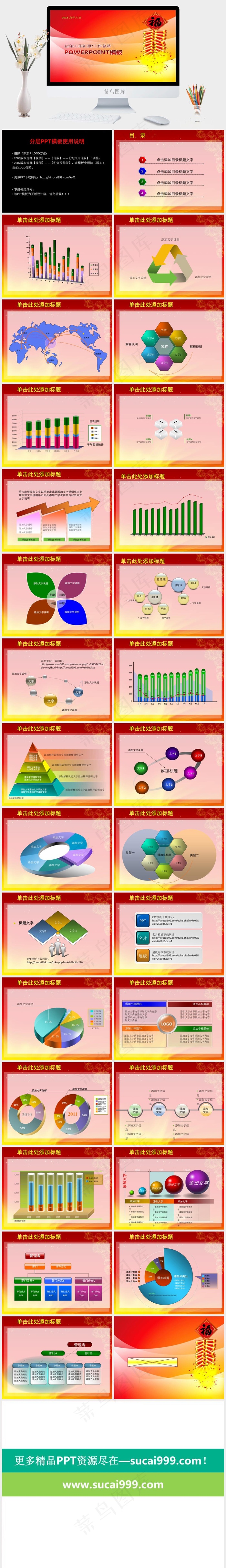 新年工作汇报]工作总结红色PPT模板